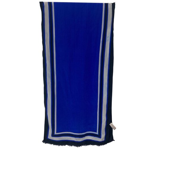 Vintage Anne Klein Silk Scarf Blue Black White Striped Rectangular Made In Japan - Picture 11 of 13